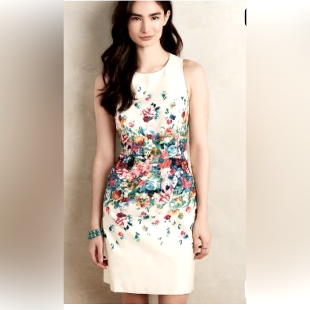 Anthropologie Maeve Tea Garden Sheath Dress Sleeveless Ivory Floral size 4
